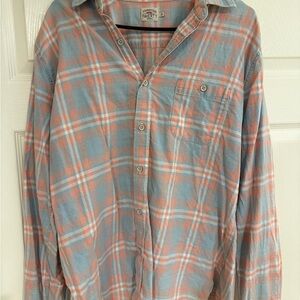 Faherty Men's Casual Blue and Orange Check Shirt/Flannel